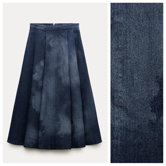 NWT. Zara ZW Collection Blue Laser Print Denim Midi Skirt. Size M. - Picture 5 of 14